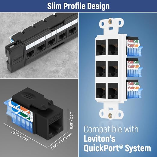 Everest 45° Angled RJ45 Cat5e Keystone Jacks 10-Pack in Black - Image 7