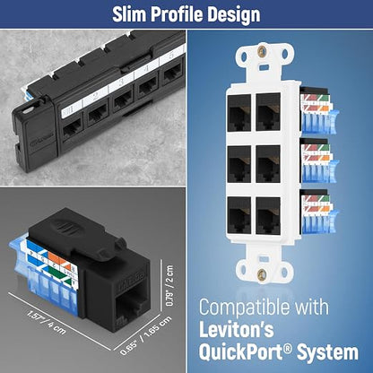 Everest 45° Angled RJ45 Cat5e Keystone Jacks 10-Pack in Black - Image 7