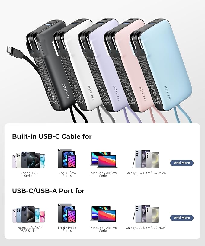 1 Pack Portable Charger with Built-in USB-C Cable & Plug, 000mAh 5V/4.5A Power - Image 6