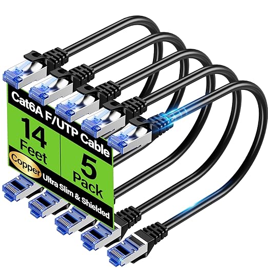 Cat6A Ethernet Cable Shielded 10Gbps 14 ft, Slim Shielded Ethernet Cable Cat 6 by Unknown
