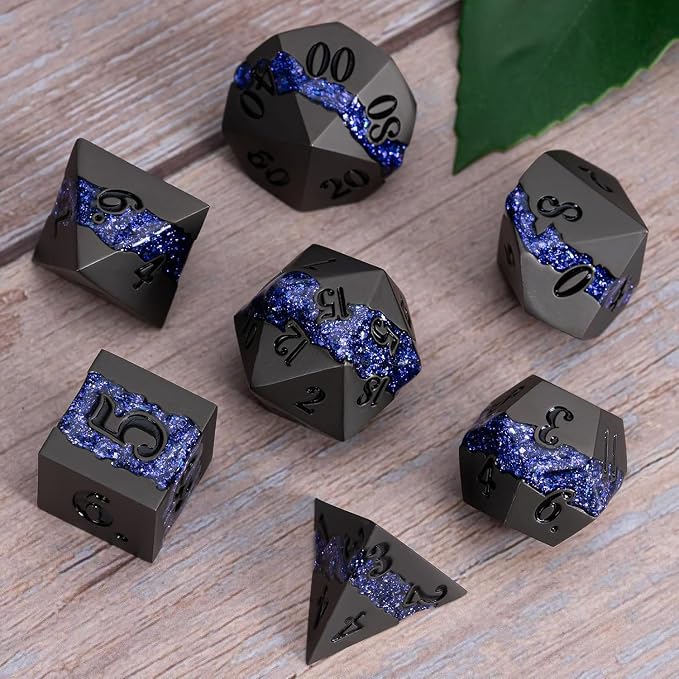 Metal DND Polyhedral Dice, Large Stripe Glitter Metallic Dice Set, Antique by Maywin
