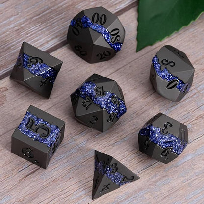 Metal DND Polyhedral Dice, Large Stripe Glitter Metallic Dice Set, Antique by Maywin