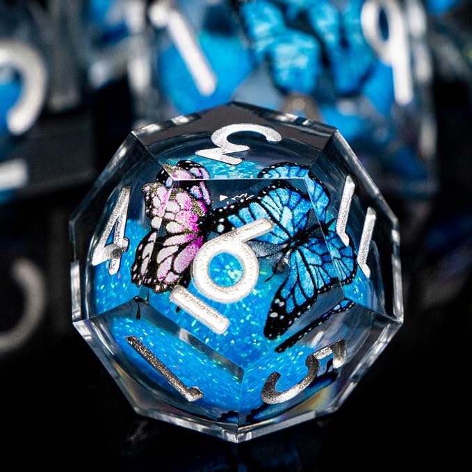 Butterfly DND Dice Blue-Black Liquid Core Dice Set - Image 3