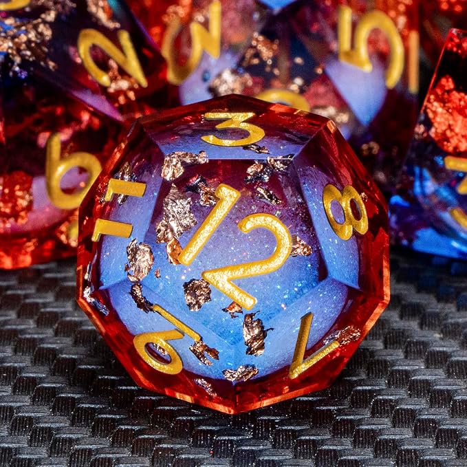 ARUOHHA Liquid Core DND Dice Set, RPG Golden Numbers Blue Red Dungeons - Image 4