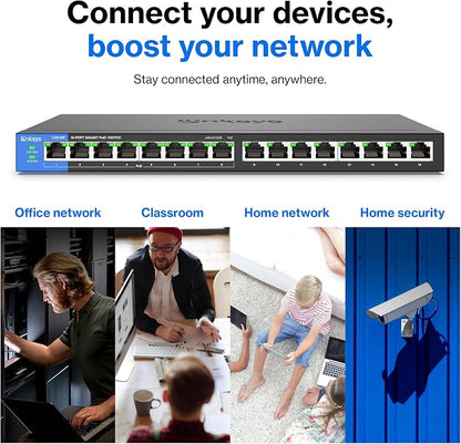 Linksys LGS116P 16 Port Gigabit Unmanaged Network PoE Switch - Image 9