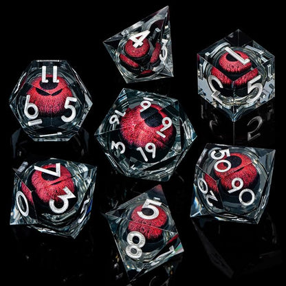 ARUOHHA DND Resin Dice Dragon Eye Dice Liquid Core Red Sharp Edged Dice Set - Image 2
