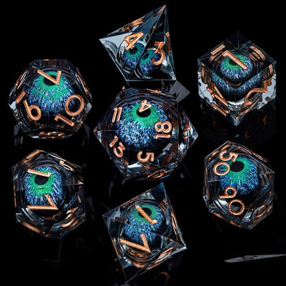 ARUOHHA DND Dragons Eye Dice Liquid Core Blue Green Resin Sharp Edged Dice Set - Image 2
