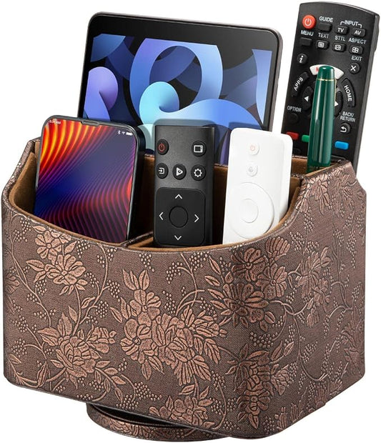 Remote Control Holder, Spinning Desk Organizer, Nightstand Bedside Caddy by Lorteme