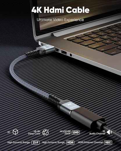 Highwings Ultra‑Short HDMI Cable, 1.06ft Total Length, Braided 4K HDR Cord - Image 5