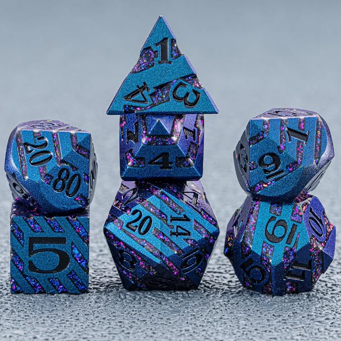 Metallic Glitter Stripes D&D Dice Set, RPG Metal Dice Set Dungeons and Dragons - Image 6