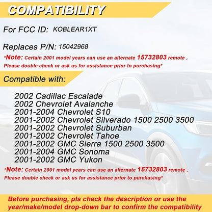 Vurkcy Key Fob Replacement for 2001-2002 Chevy Silverado Suburban Tahoe& GMC - Image 2