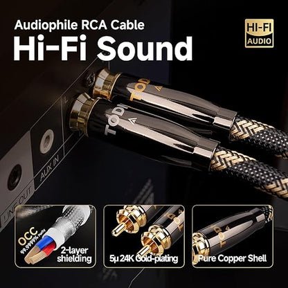 TODN HiFi RCA Cables Audiophile, Double Shielded RCA Cable Male to Male Stereo - Image 2