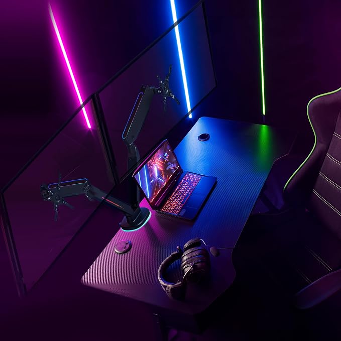 AVLT Dual 27”-43” RGB Gaming Monitor Arm Desk Mount Built-in 20 Lighting Modes - Image 8