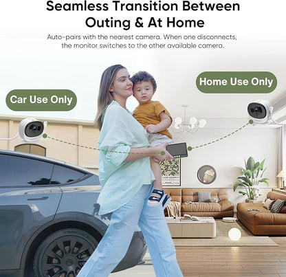 bonoch 2-in-1 Car Home Dual-Use Baby Monitor, 2 USB Powered Cameras - Image 3