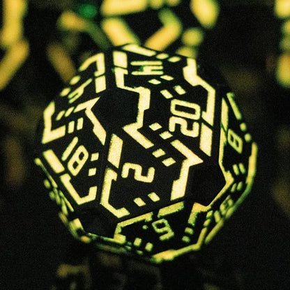 Metal DND Sci-fi Dice Set 7PCS Luminous Orange Stripe Polyhedral Dice by OGCOPHEN