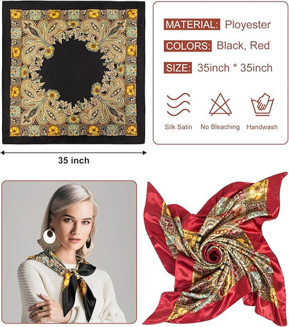 Senker Fashion 35" Head Scarf for Women, Pirate Costume Accessories Silk Red - Image 2