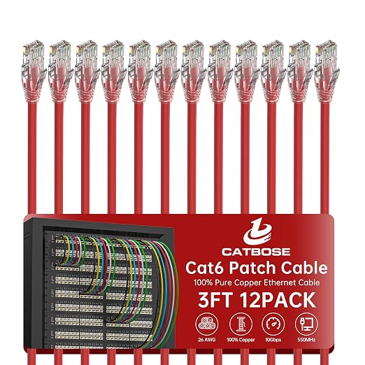 3 Feet Cat6 Patch Cables, Solid Pure Copper Patch Cord, Cat 6 Ethernet Cable by CatBose