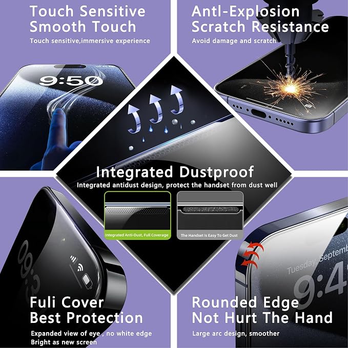 2 Pack Matte Screen Protector for iPhone 14 Pro/iPhone 15 / iPhone 16, 9H - Image 5