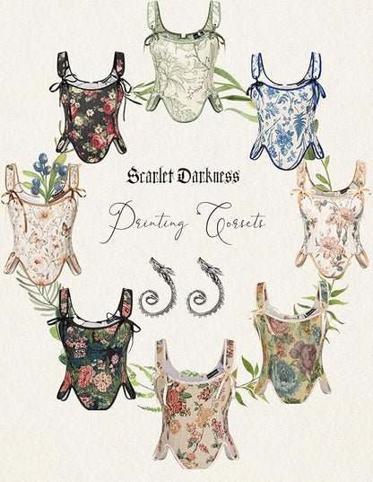 SCARLET DARKNESS Bustier Tops for Women Renaissance Floral Lace Up Bodyshaper - Image 5