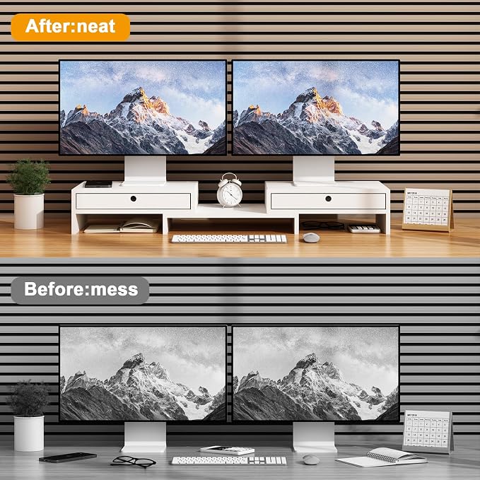 LAPTAIN Monitor Stand with 2 Drawers, Dual Monitor Stand Riser with Adjustable - Image 5