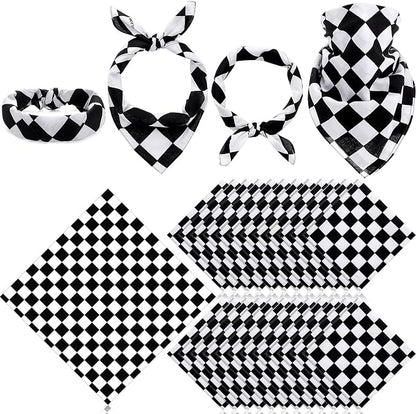 Panitay 24 Pcs Checkered Flag Bandanas Cotton Bandanna Black and White by Panitay
