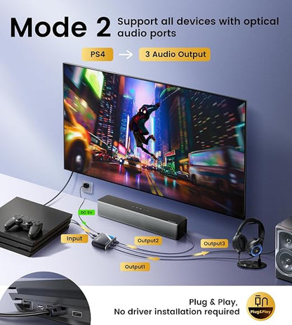 NEWCARE Digital Optical Splitter 1 in 3 Out, SPDIF Toslink Optical Audio Cable - Image 3