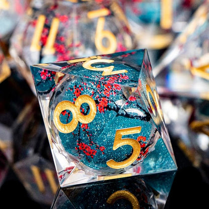 Plum Blossom DND Dice Blue Liquid Core Dice Set - Image 6