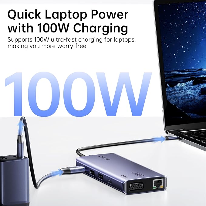10-in-1 USB C Hub Multiport Adapter, 4K60Hz HDMI & VGA, 100W PD Charging - Image 5