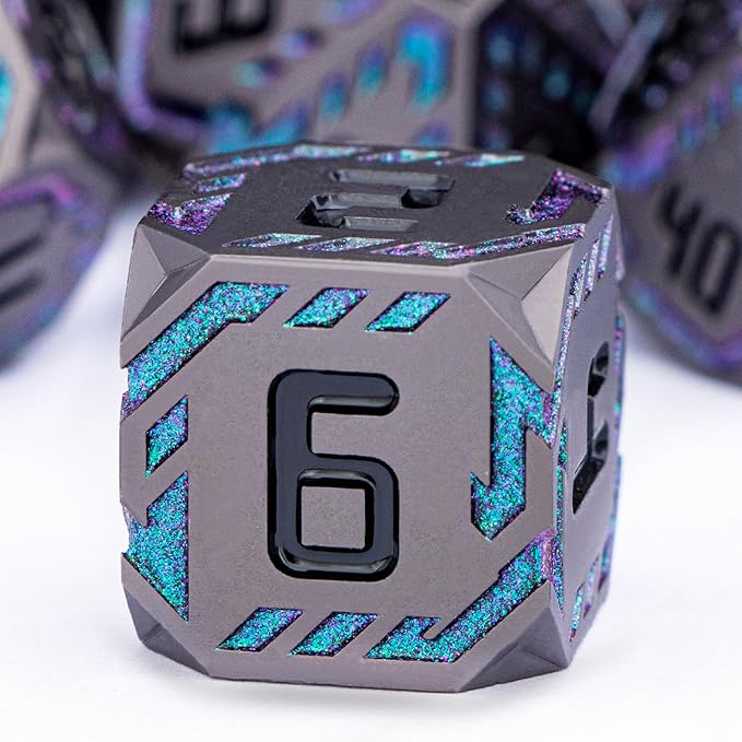 Metal DND Sci-fi Dice Set 7PCS Stripe Polyhedral Dice - Image 3