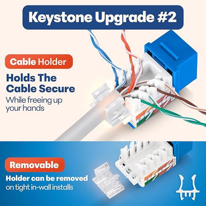 Everest 45° Angled RJ45 Cat6A Keystone Jacks 100-Pack in Blue - Image 4