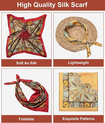 Senker Fashion 35" Head Scarf for Women, Pirate Costume Accessories Silk Red - Image 3