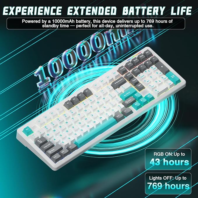 LINGBAO K98 Wireless Mechanical Gaming Keyboard, 10000mAh Battery Tri-Mode - Image 4