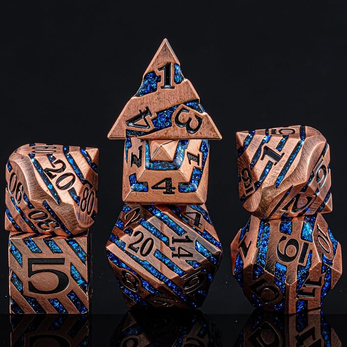 Metallic Glitter Stripes D&D Dice Set, DND Metal Dice - Image 6