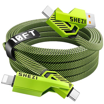 SHEZI 4-in-1 USB C Cable 60W 10FT Fast Charging Flat Nylon Braided Charger Cord by SHEZI