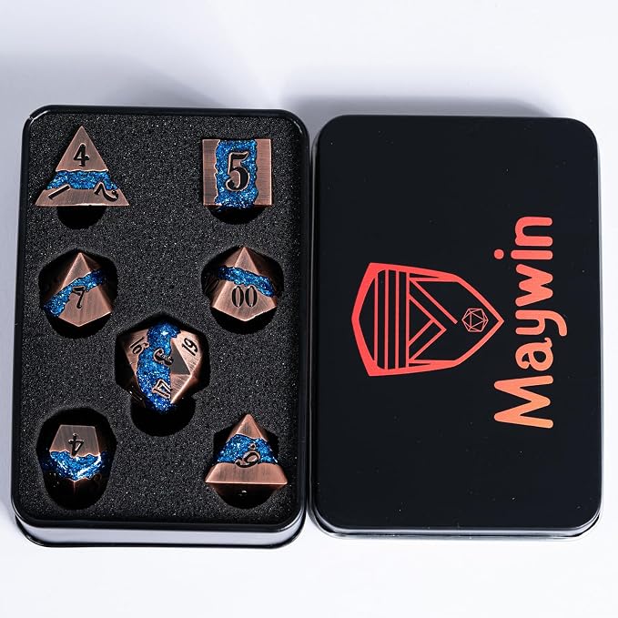 Metal DND Polyhedral Dice, Large Stripe Glitter Metallic Dice Set, Antique - Image 6