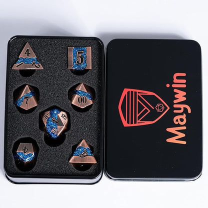 Metal DND Polyhedral Dice, Large Stripe Glitter Metallic Dice Set, Antique - Image 6