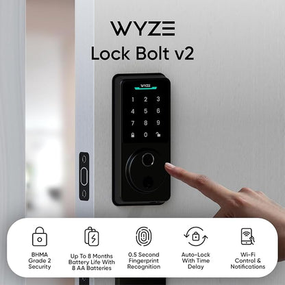 Wyze Auto-Lock Bolt v2, Fingerprint Keyless Entry Smart Lock, AI Learning - Image 2