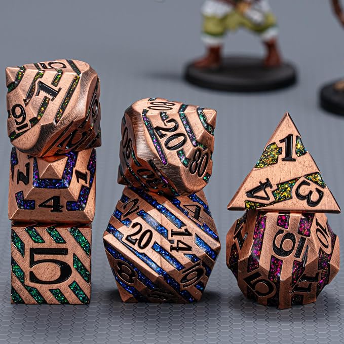Metallic Glitter Stripes D&D, DND Metal Dice - Image 3