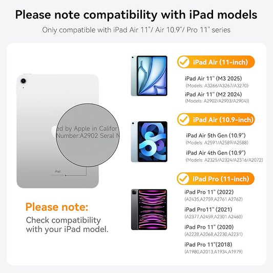 HOU iPad Air 11 Case with Keyboard Detachable Rotatable Magnetic Full - Image 2