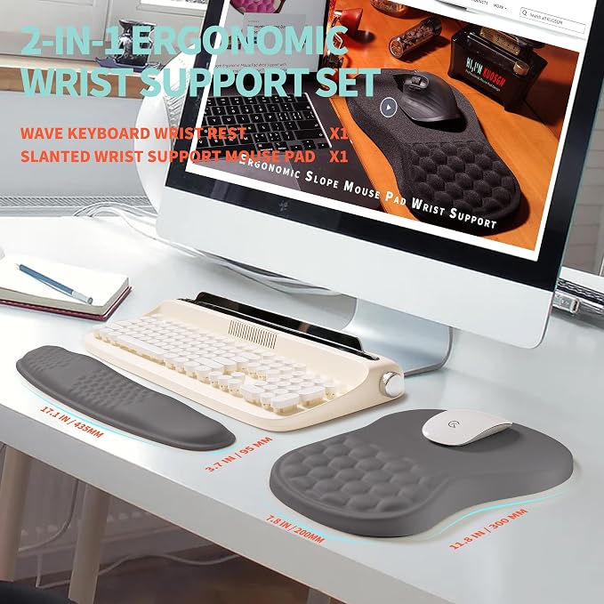 2-in-1 Ergonomic Set, Wave Rise Keyboard Wrist Rest and Massage Bulge Slope - Image 5