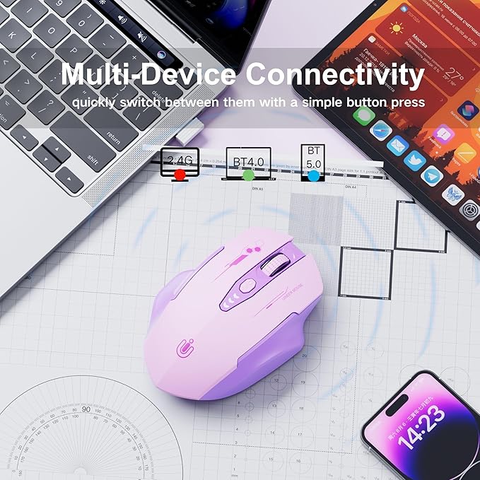 Bluetooth Mouse, Visible Battery Level, Tri-Mode Rechargeable Ergonomic Mouse - Image 2