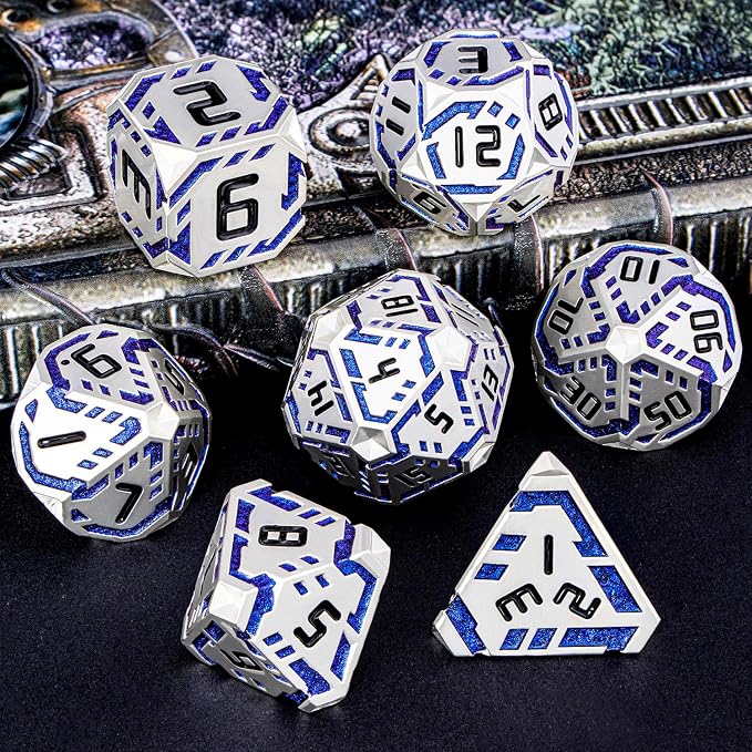 Metal DND Sci-fi Dice Set 7PCS Stripe Polyhedral Dice - Image 6