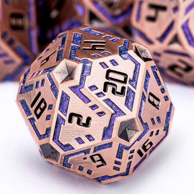Metal DND Sci-fi Dice Set 7PCS Stripe Polyhedral Dice by OGCOPHEN