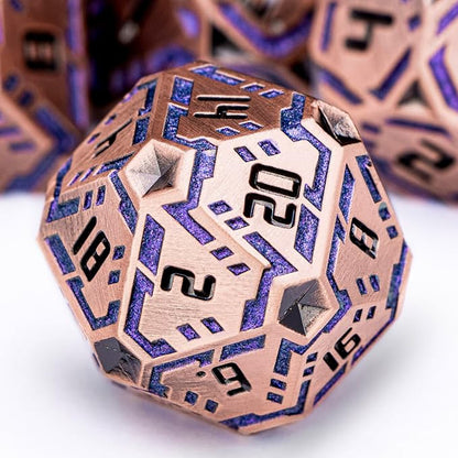 Metal DND Sci-fi Dice Set 7PCS Stripe Polyhedral Dice by OGCOPHEN