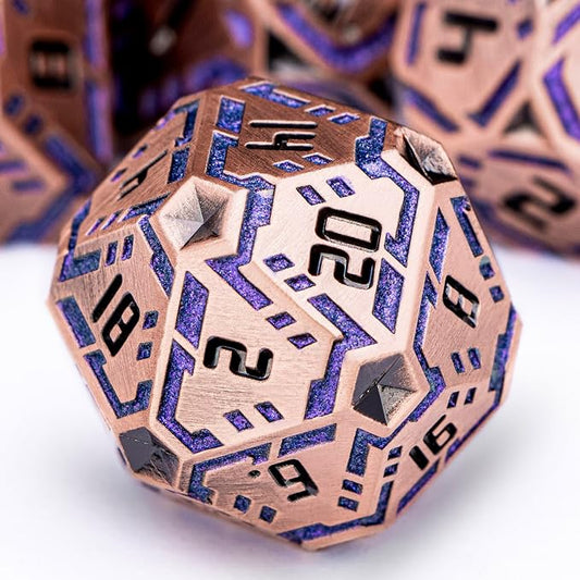 Metal DND Sci-fi Dice Set 7PCS Stripe Polyhedral Dice by OGCOPHEN