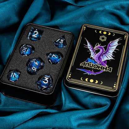 ARUOHHA DND Resin Dice Dragon Eye Dice Liquid Core Blue Sharp Edged Dice Set - Image 7
