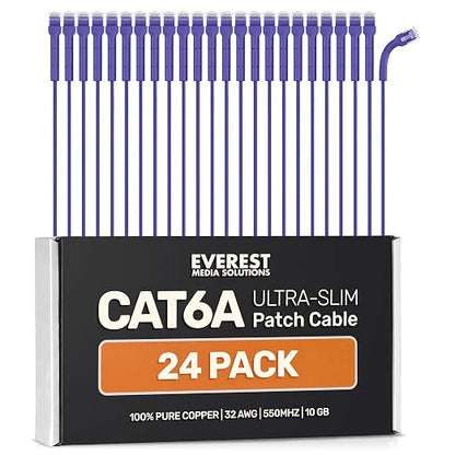 Everest Ultra Slim Cat6a Ethernet Patch Cables 1ft Purple by EverestMediaSolutions