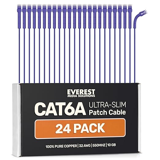 Everest Ultra Slim Cat6a Ethernet Patch Cables 0.5ft Purple by EverestMediaSolutions