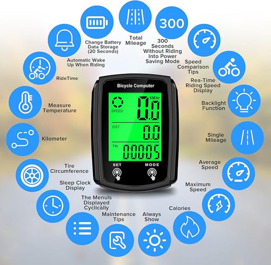 Bike Computer and Bicycle Odometer Wired MPH KM/H Bike Speedometer - Image 2