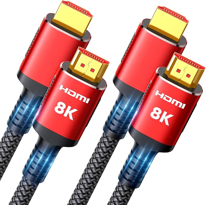 Snowkids 8K HDMI Cable 2.1 6.6FT 2-Pack, 48Gbps High Speed HDMI Braided by Snowkids